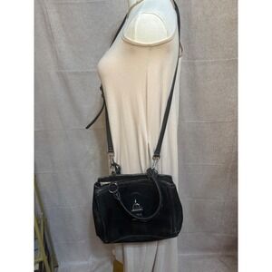 GUESS Black Embossed Logo Crossbody Satchel Bag Silver Padlock Detail